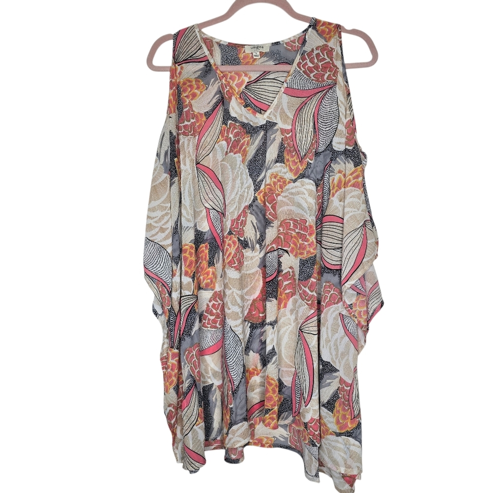 Umgee Floral Print Sleeveless Tunic in Coral, Pink, Cream & Black